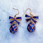 Silver Gilt Blue Enamel & Ruby Egg Earrings