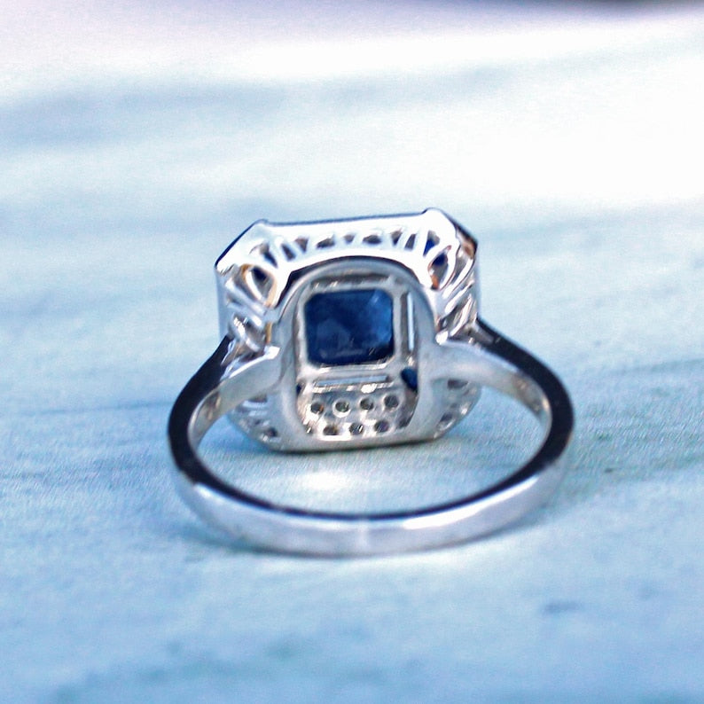Art Deco style 9ct White Gold Sapphire & Diamond Ring