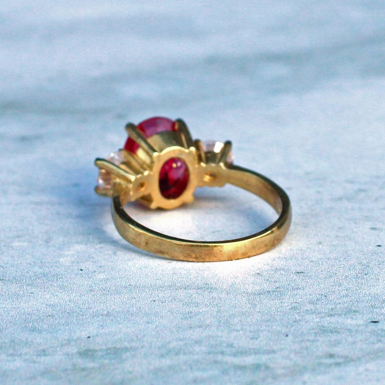 Sterling Silver Ruby Paste Trilogy Ring