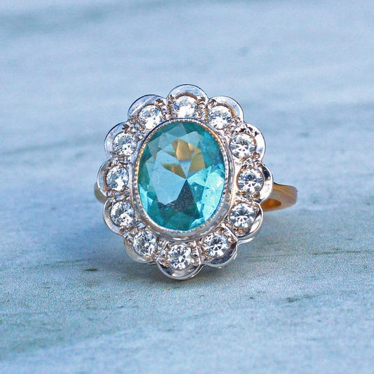 Sterling Silver Aquamarine Paste Halo Ring