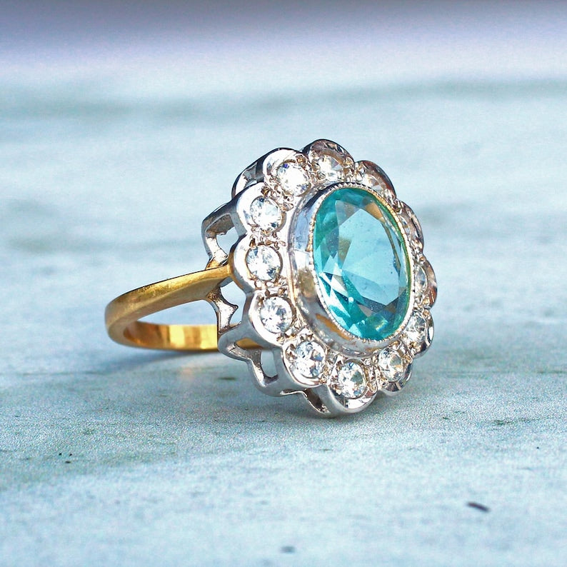 Sterling Silver Aquamarine Paste Halo Ring