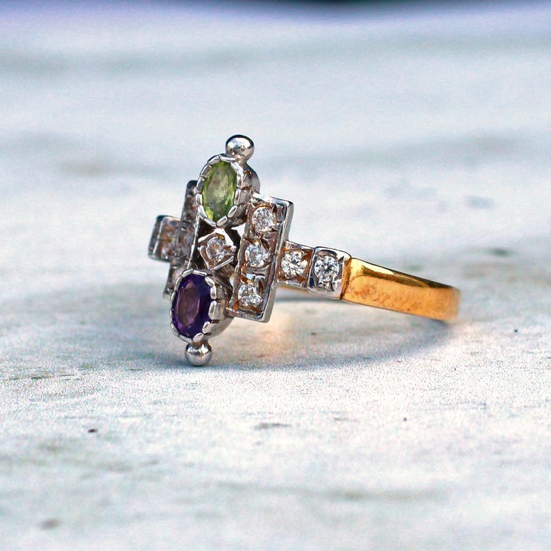 Solid Silver Peridot & Amethyst Ring
