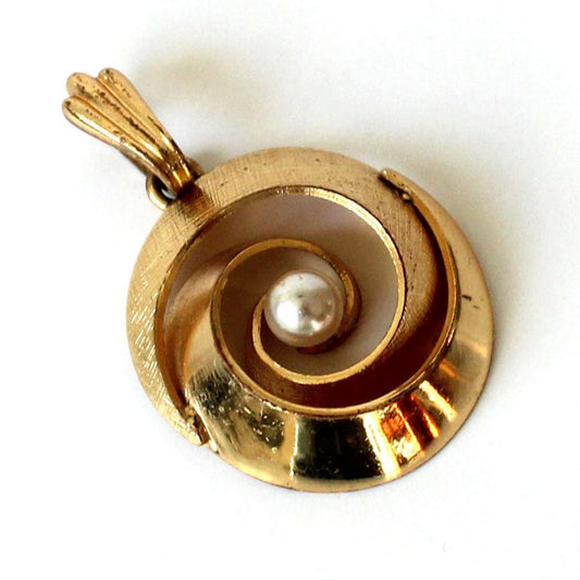Vintage Rolled Gold Faux Pearl Spiral Pendant