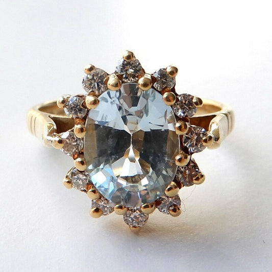 18ct Gold Aqua Diamond Halo Ring