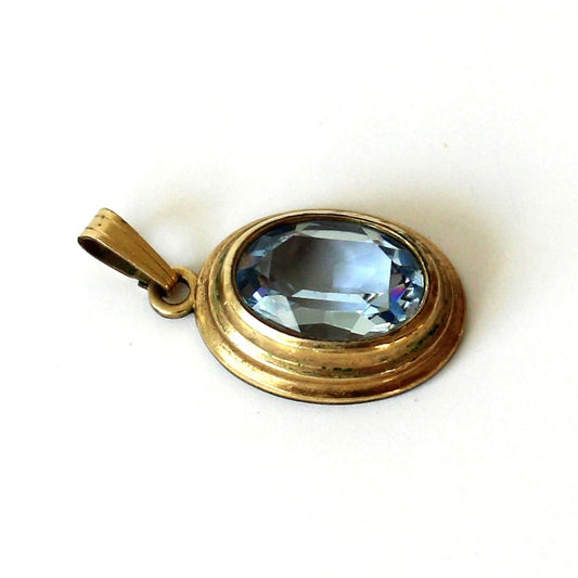 Vintage Rolled Gold Topaz Glass Pendant