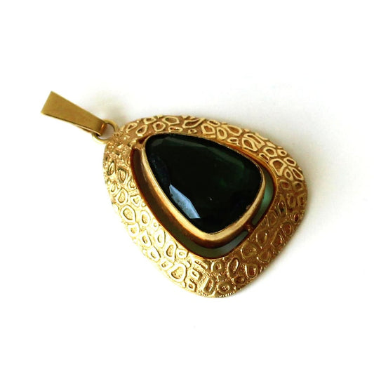 Vintage Rolled Gold Emerald Glass Pendant