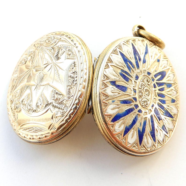 Victorian 9ct Gold Back & Front Locket with Enamel