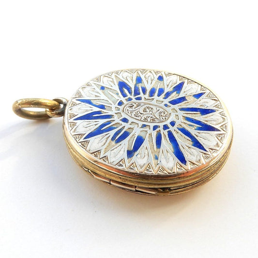 Victorian 9ct Gold Back & Front Locket with Enamel