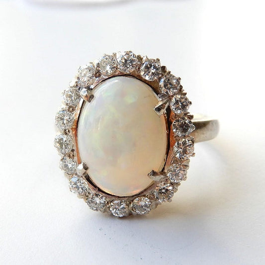 9ct Gold & Silver Opal Diamond Halo Ring