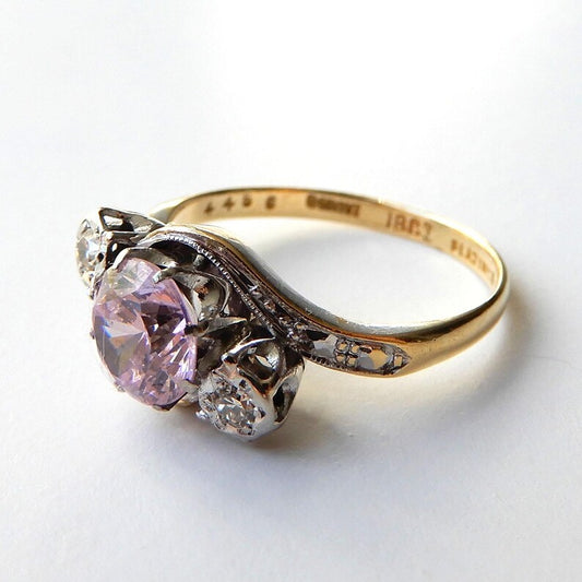 Art Deco 18ct Gold & Platinum Pink Diamond Ring
