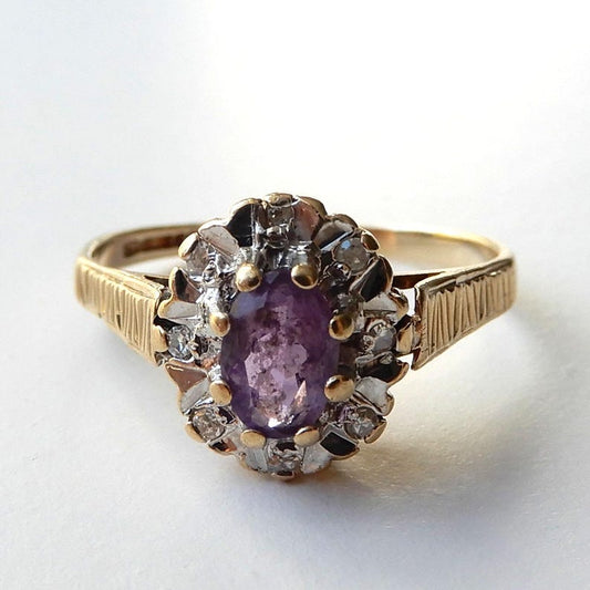 9ct Gold Amethyst & Diamond Ring