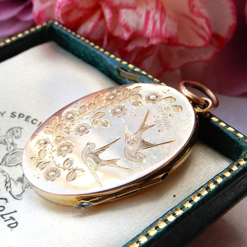 Antique 9ct Gold Back & Front Swallow Locket