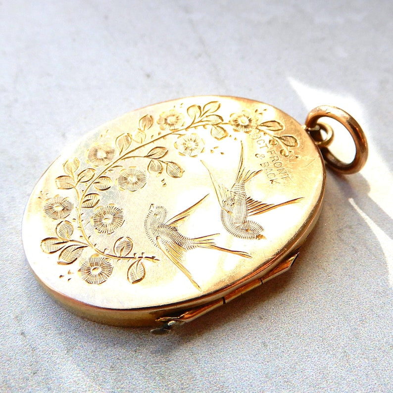 Antique 9ct Gold Back & Front Swallow Locket