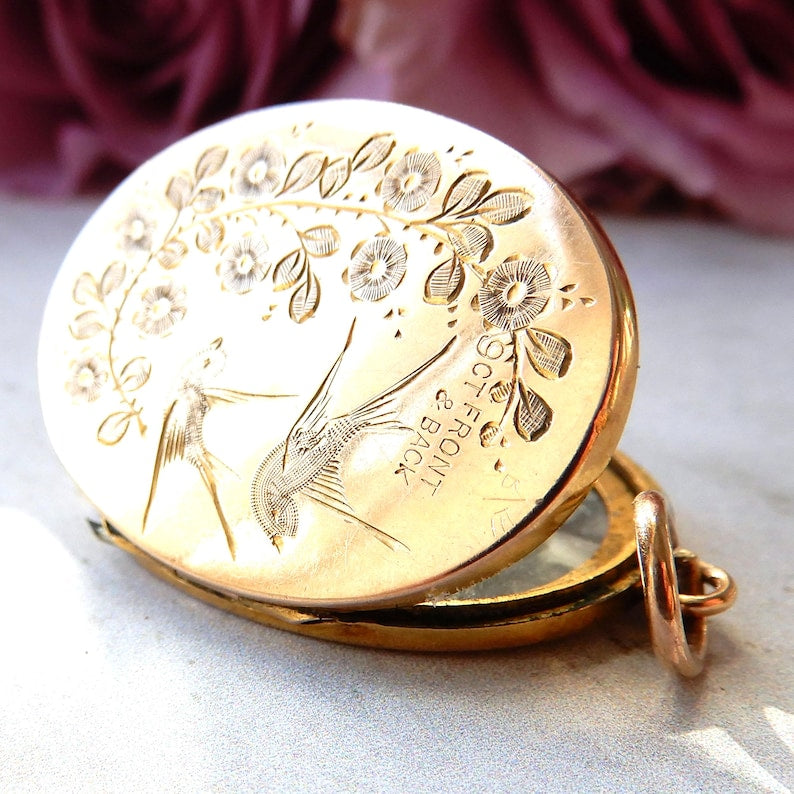 Antique 9ct Gold Back & Front Swallow Locket
