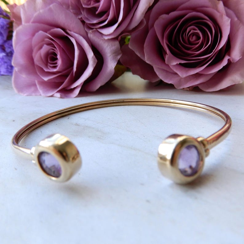 Antique 9ct Gold Amethyst Bangle Bracelet