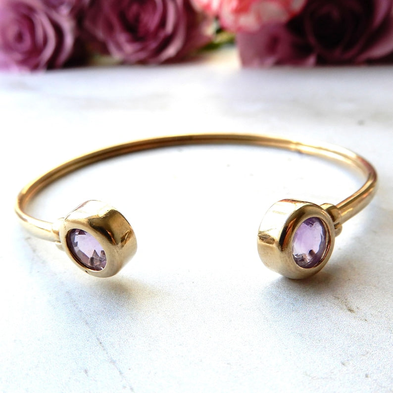 Antique 9ct Gold Amethyst Bangle Bracelet