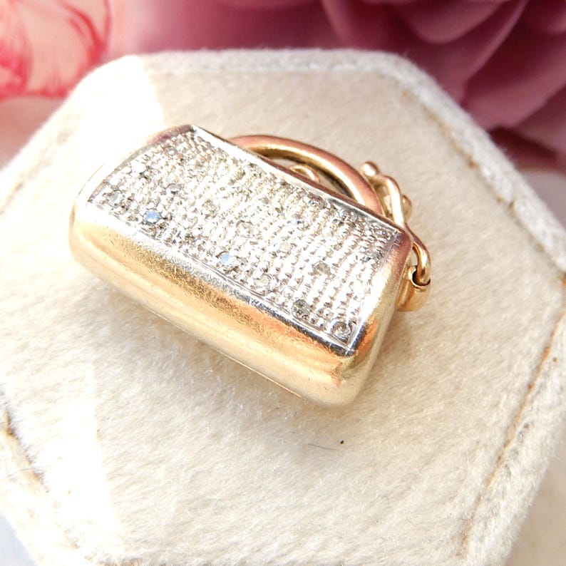 Vintage 9ct Gold Diamond Handbag Purse Charm