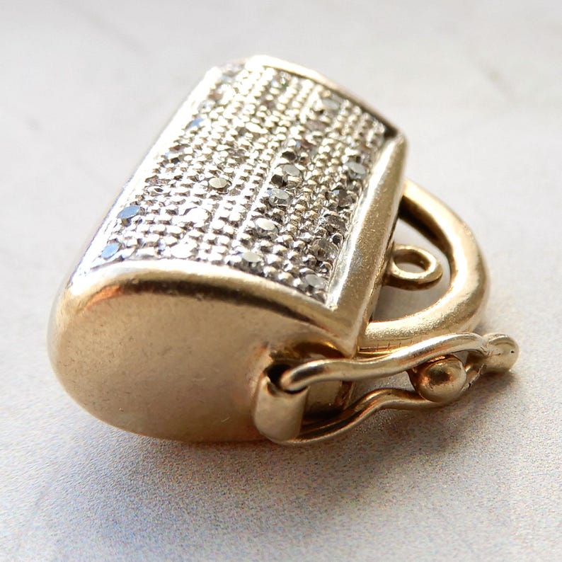Vintage 9ct Gold Diamond Handbag Purse Charm