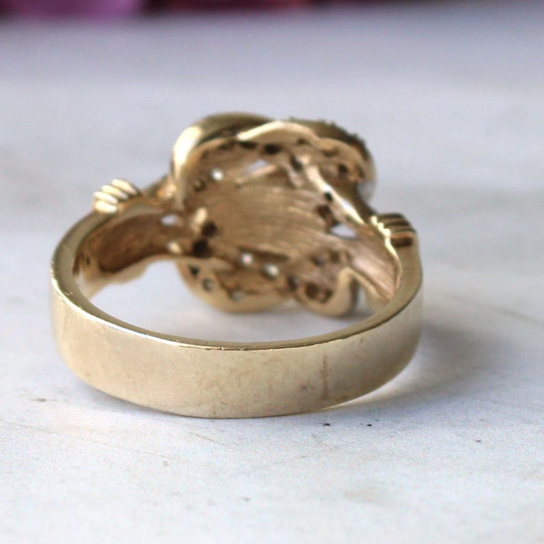 Chunky Vintage 9ct Gold CZ Lovers Knot Ring