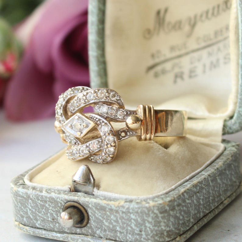Chunky Vintage 9ct Gold CZ Lovers Knot Ring