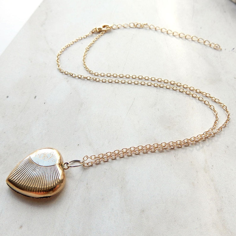 Vintage Rolled Gold Sunburst Heart Locket