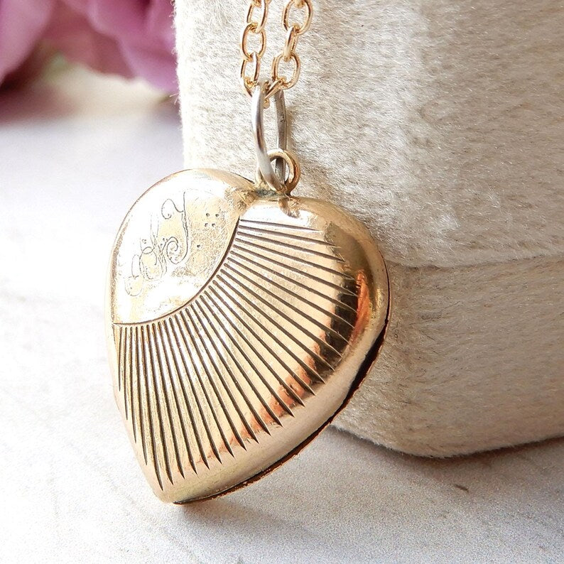 Vintage Rolled Gold Sunburst Heart Locket