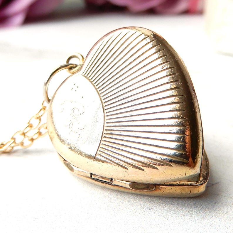 Vintage Rolled Gold Sunburst Heart Locket