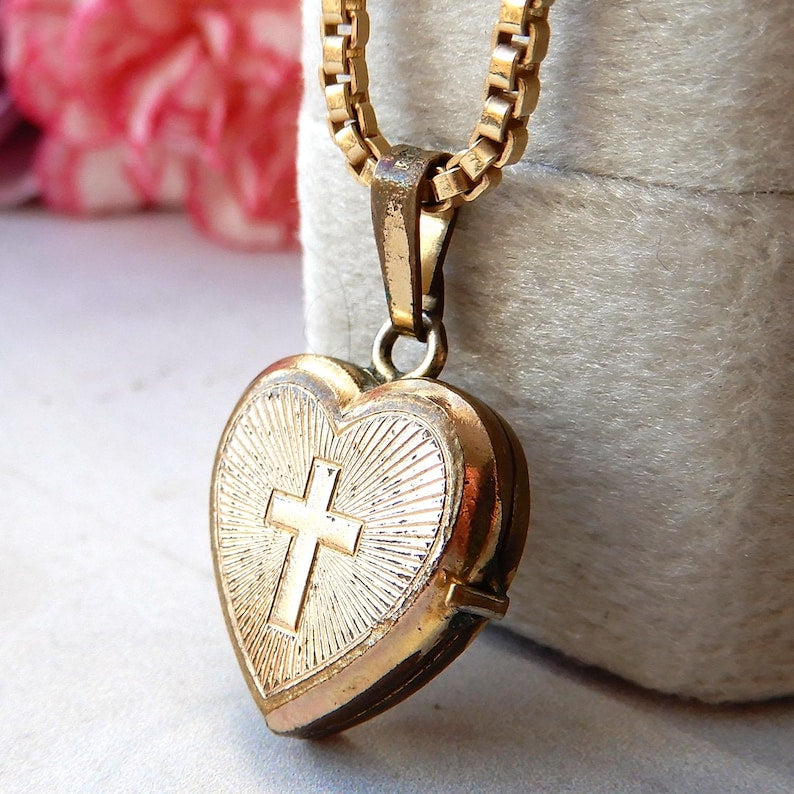 Vintage Rolled Gold Heart Locket with Chain Andreas Daub Germany