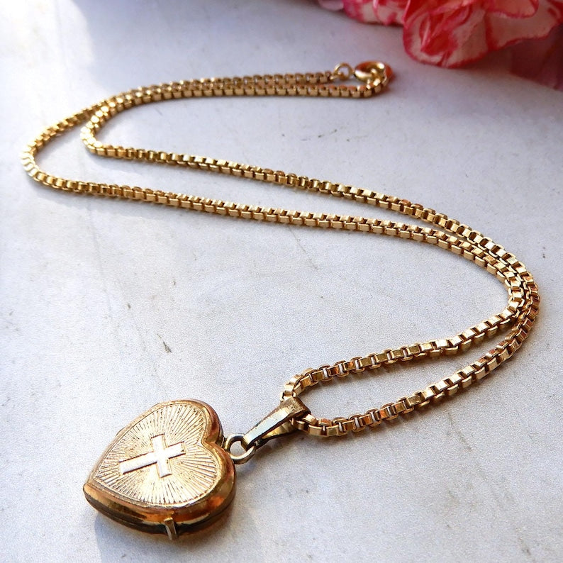 Vintage Rolled Gold Heart Locket with Chain Andreas Daub Germany