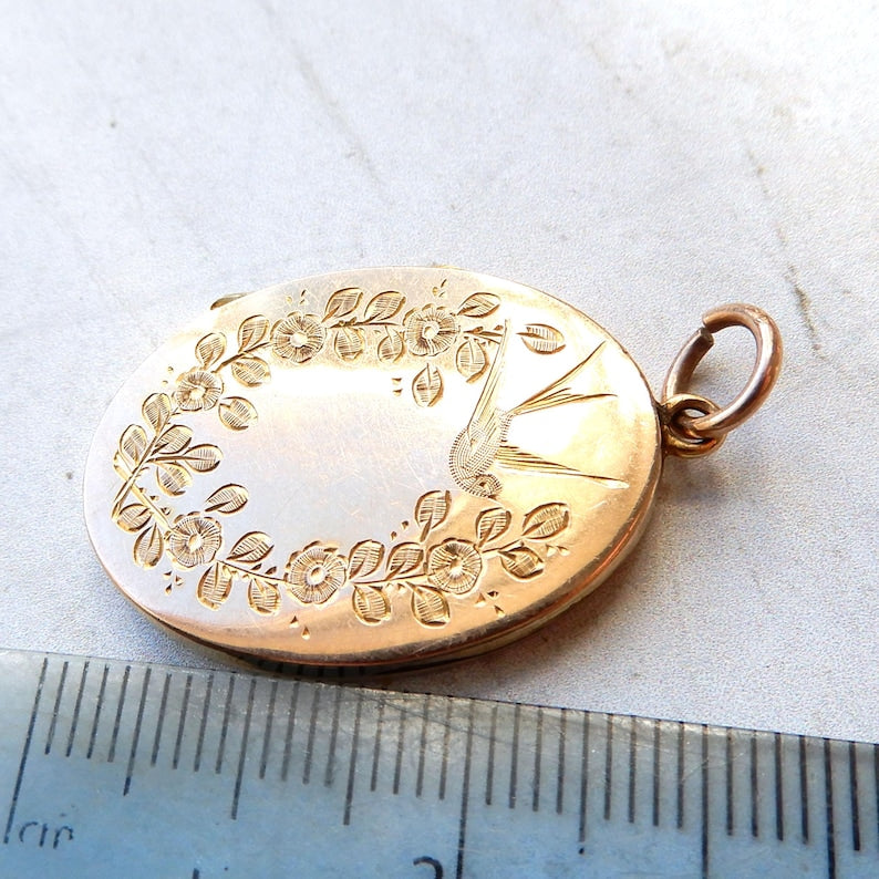 Antique 9ct Gold Back & Front Swallow Locket