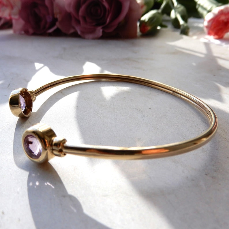 Antique 9ct Gold Amethyst Bangle Bracelet