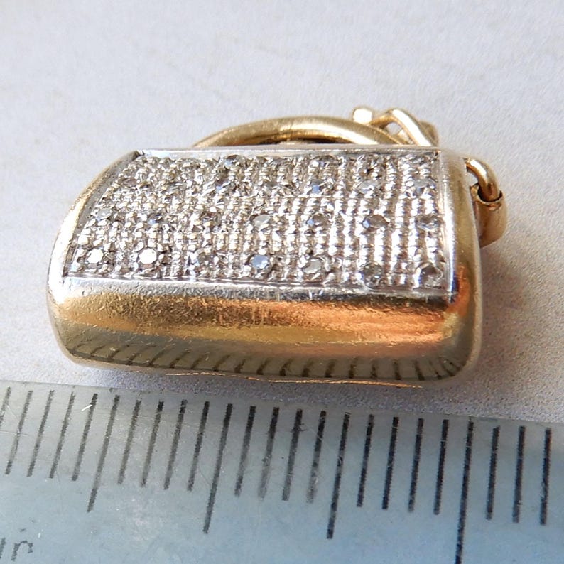 Vintage 9ct Gold Diamond Handbag Purse Charm