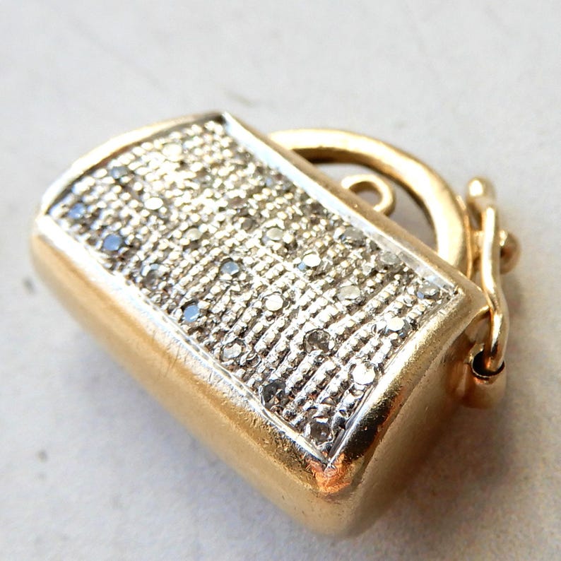 Vintage 9ct Gold Diamond Handbag Purse Charm