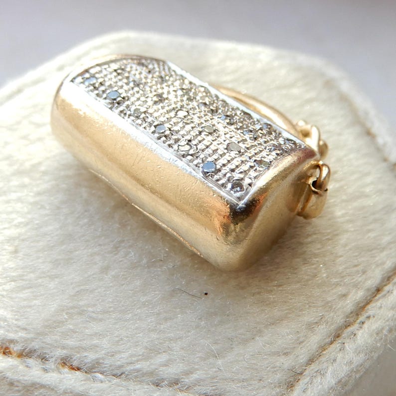 Vintage 9ct Gold Diamond Handbag Purse Charm