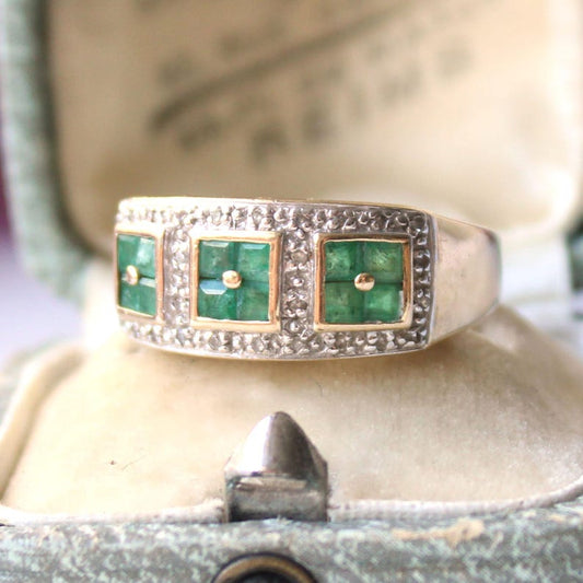 9ct Gold Emerald & Diamond Ring