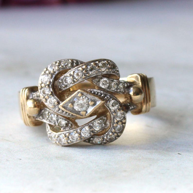 Chunky Vintage 9ct Gold CZ Lovers Knot Ring