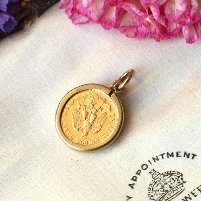 Vintage 9ct Gold Dos Pesos Ingot Bezel Coin Charm 2.3grams