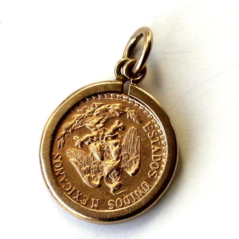 Vintage 9ct Gold Dos Pesos Ingot Bezel Coin Charm 2.3grams