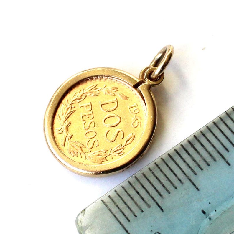 Vintage 9ct Gold Dos Pesos Ingot Bezel Coin Charm 2.3grams