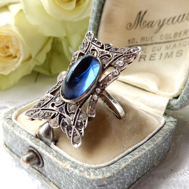 Art Deco Silver Ring with Paste