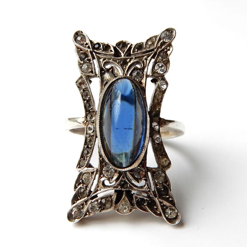 Art Deco Silver Ring with Paste