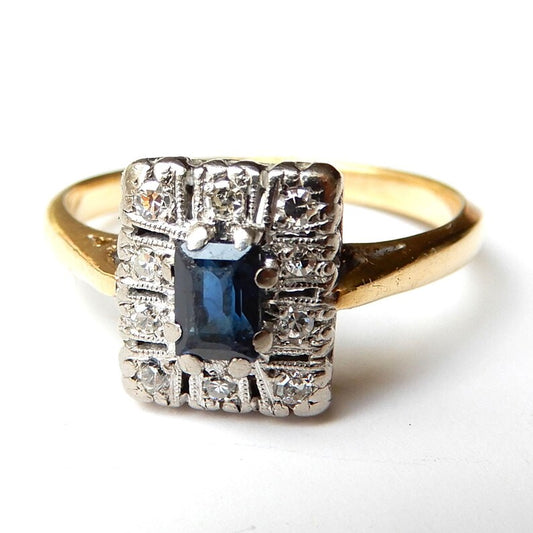 Art Deco 18ct Gold Platinum Sapphire Diamond Ring