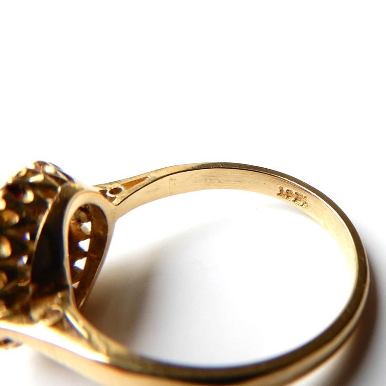 Antique 18ct Gold Multi-Gem Cluster Ring - Bloodstone Diamond Opal & Garnet