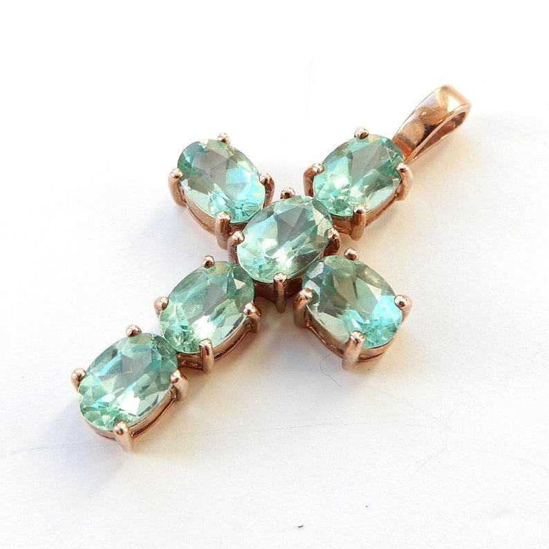 Vintage 9ct Gold Faceted Taupe Glass Cross