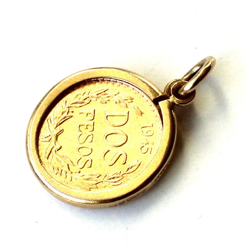 Vintage 9ct Gold Dos Pesos Ingot Bezel Coin Charm 2.3grams