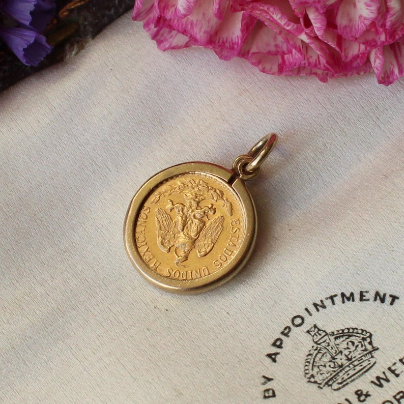 Vintage 9ct Gold Dos Pesos Ingot Bezel Coin Charm 2.3grams
