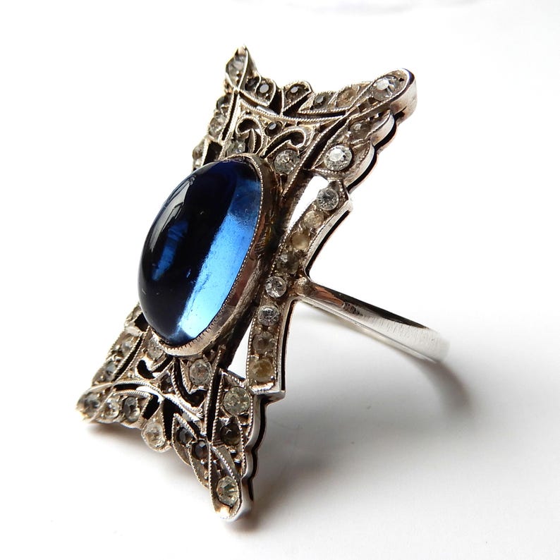 Art Deco Silver Ring with Paste