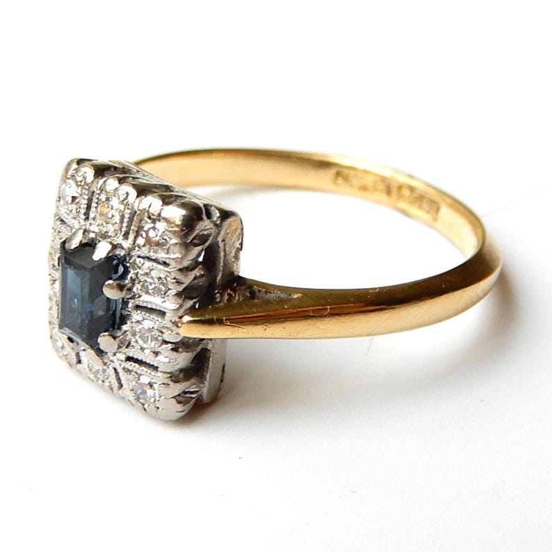 Art Deco 18ct Gold Platinum Sapphire Diamond Ring