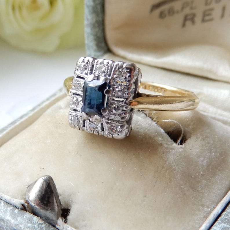 Art Deco 18ct Gold Platinum Sapphire Diamond Ring