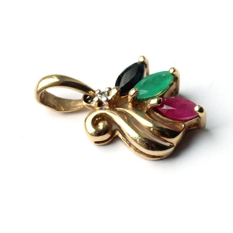 9ct Gold Sapphire Emerald & Ruby Pendant (2.5grams)